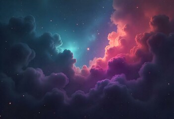 Fototapeta premium Ethereal Nightscape: Celestial Clouds in Pink, Purple and Teal Under a Starry Sky