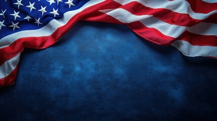 Happy Presidents Day celebration with American flag on dark blue background