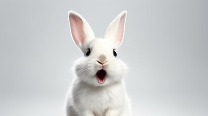 cute animal pet rabbit or bunny white color smiling and laughing isolated with copy space for easter background, rabbit, animal, pet, cute, fur, ear, mammal, background, celebration