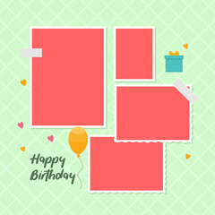 Vector birhtday collage photo frame template elegant design