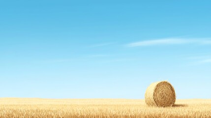Golden Hay Bale Under Clear Blue Sky