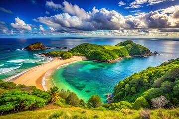 Obraz premium Tropical Island Beach Ocean Landscape AI Art