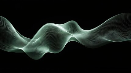 Abstract waveforms in hunter green color on black background, long exposure effect