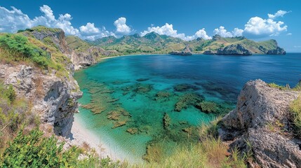 Fototapeta premium Scenic tropical cove with turquoise water and mountains.