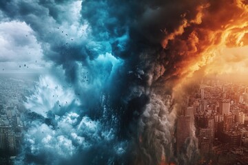 Image of a city with thick smoke haze, potential for use in environmental or urban-themed projects