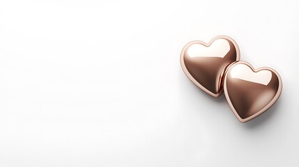 Two Rose Gold Hearts on White Background
