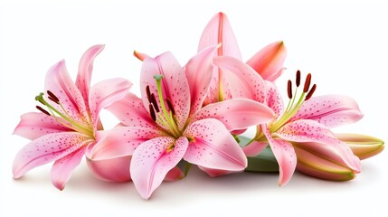 Fototapeta premium Set with beautiful lilies on white background