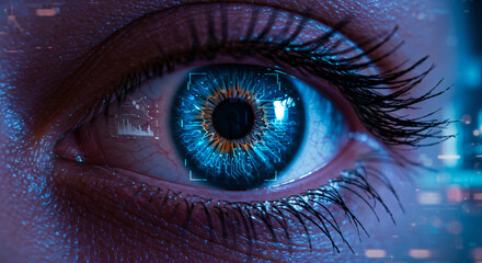 Obraz premium blue macro eye, technology, advancement, technology vision