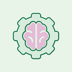 Artificial Intelligence concept with pink brain and gear graphic design on light green background