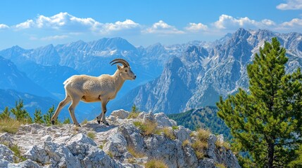 Naklejka premium Ibex Mountain Peak Alpine Landscape Wildlife