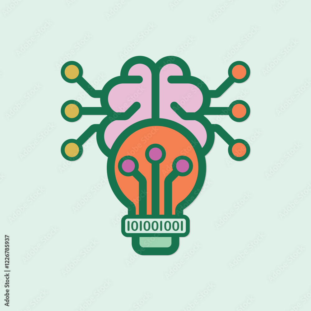 Poster artificial intelligence concept with a brain lightbulb and binary code illustration