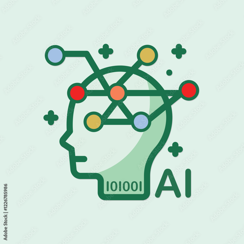 Poster artificial intelligence neural network concept with interconnected nodes inside a head shape