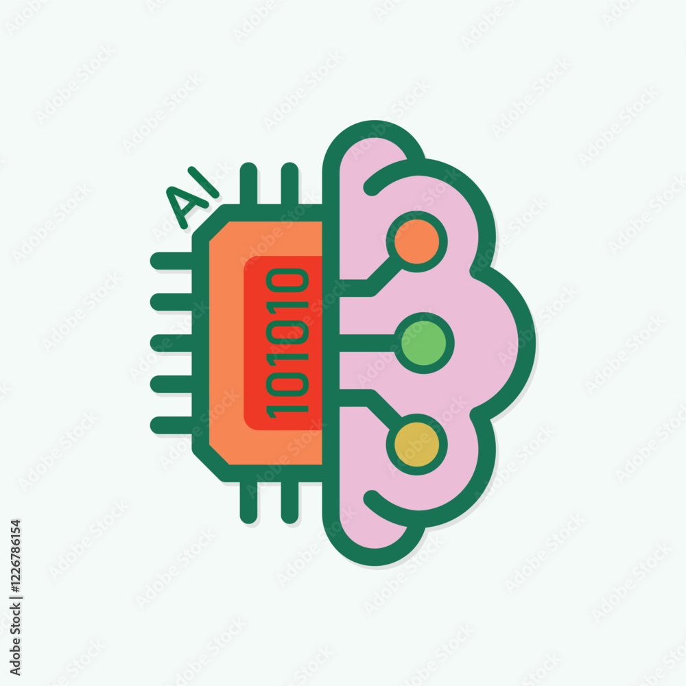 Poster conceptual ai brain graphic with a circuit board and binary code 101010