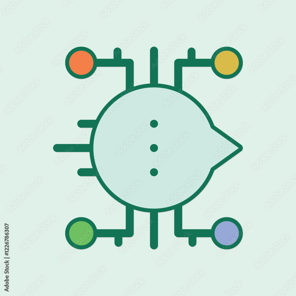 Poster abstract graphic representing a connected chat system with colorful nodes and pathways