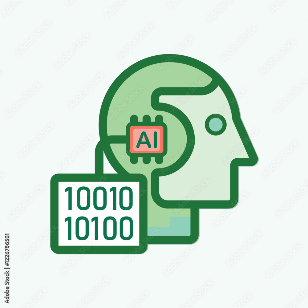 Poster artificial intelligence concept with binary code and human profile illustration