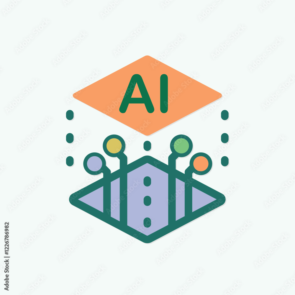 Poster abstract representation of artificial intelligence with geometric shapes and connection points