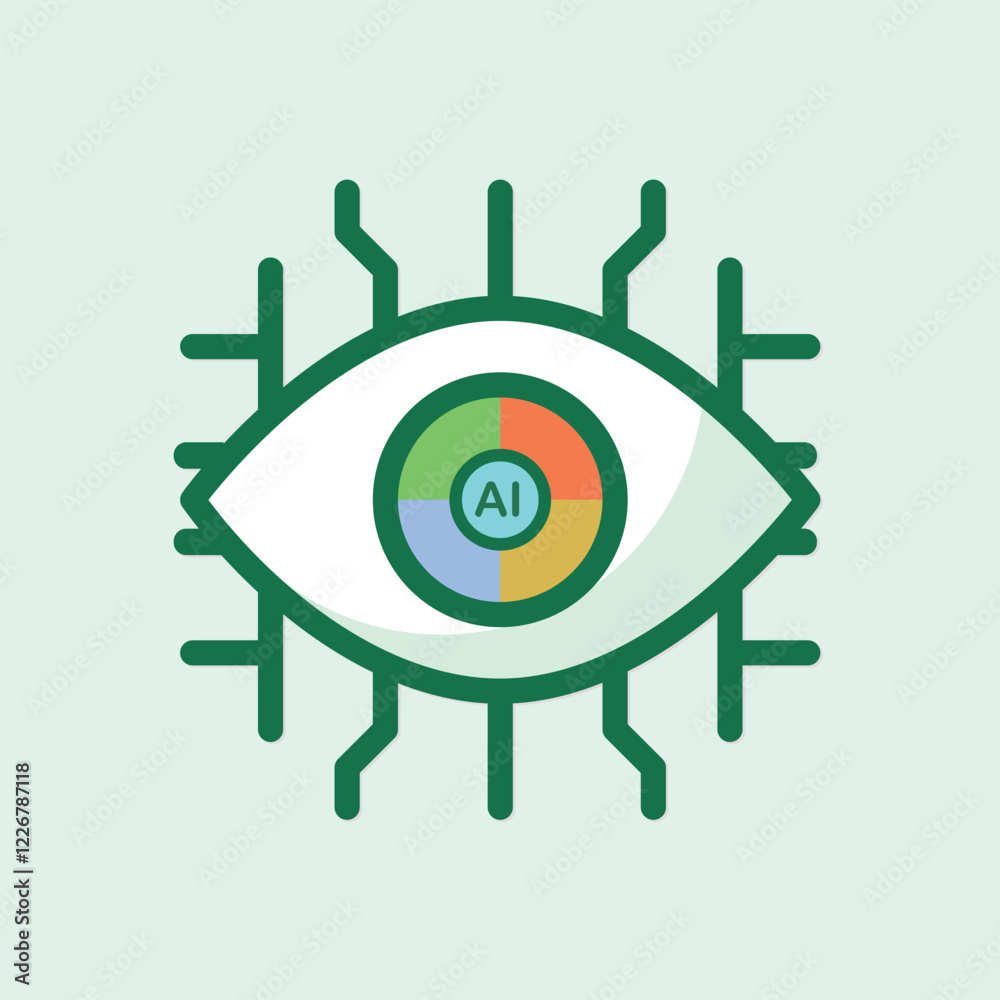 Poster abstract representation of a bionic eye with ai core symbolizing advanced technology and artificial 