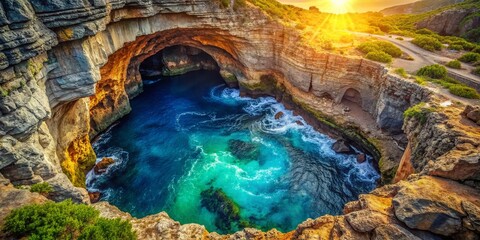 Underwater Cave Collapse, AI Generated, Scenic, Water, Nature, Landscape