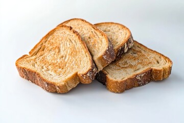 Four slices of toasted bread on a white surface