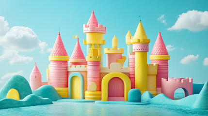 Castle with Playful Towers in a Dreamy Landscape