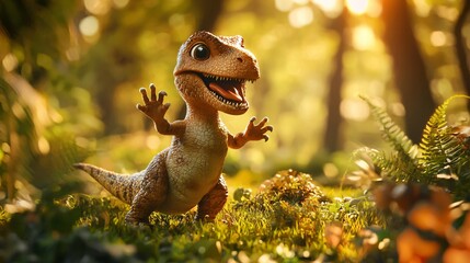 Adorable Baby Dinosaur in a Sunny Forest Setting Cute Prehistoric Creature in Nature