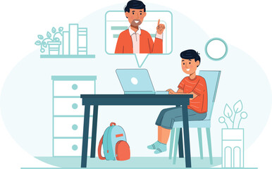Virtual Classroom and Online Education Concept Illustration An illustration showing students engaged in a virtual classroom, interacting with teachers through screens.