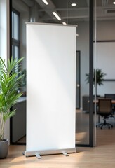 Blank roll up banner mockup on indoor office, mockup