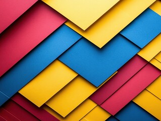 Geometric Paper Layers in Primary Colors Creates a Vibrant and Modern Abstract Design
