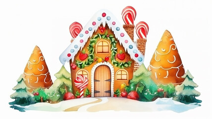 gingerbread house isolated on a white background, christmas dessert, holiday greeting tradition