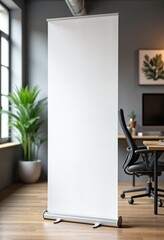 Blank roll up banner mockup on indoor office, mockup