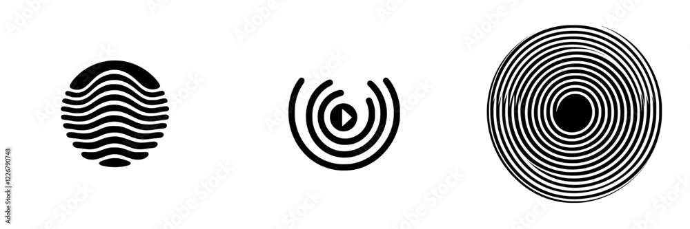 Poster unique abstract symbols showcasing different wave patterns and circular designs in a minimalistic st