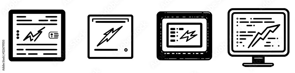 Poster digital devices displaying graphical data trends and analytics during a tech conference in a modern 