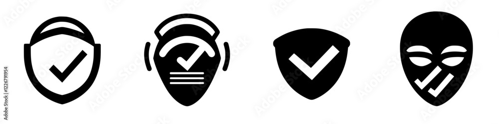 Poster unique icons representing various security and verification concepts used in digital communication a