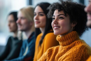 Obraz premium A group of women sit side by side in a casual setting