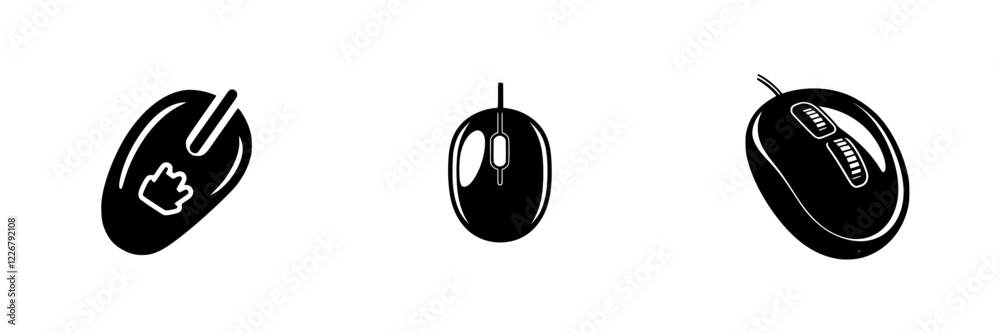 Poster different styles of computer mice used for various tasks and preferences in office settings