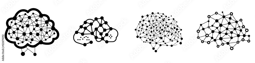 Poster visual representation of neural networks and their configurations in various stages of learning and 