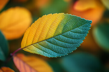 A Single Leaf Showing Half Green Half Yellow Hues