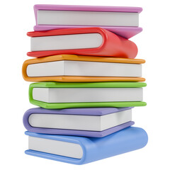Stack of four stylized colorful books. Isolated on transparent background