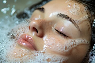 Fototapeta premium A person relaxing in a bathtub, great for spa or wellness themes