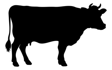 black silhouette or stencil of a cow without background