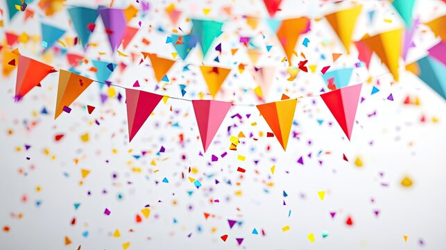 Colored Triangular Flags Banner: Fanions - Guirlande - Drapeaux - Triangles - Banner festive and colorful for the party, soft and harmonious colors,