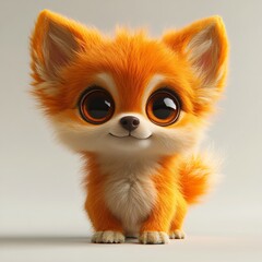 Obraz premium Adorable Orange Fluffy Cartoon Puppy Dog with Big Eyes Cute Pet Animal