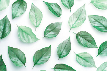 Obraz premium Enchanting leaf pattern on a vibrant transparent green background invites nature's beauty into modern design