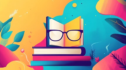 A bright promotional ad for an e-book subscription service with bold, engaging visuals. digital