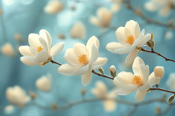 Obraz premium Delicate White Magnolia Blossoms Branching Out