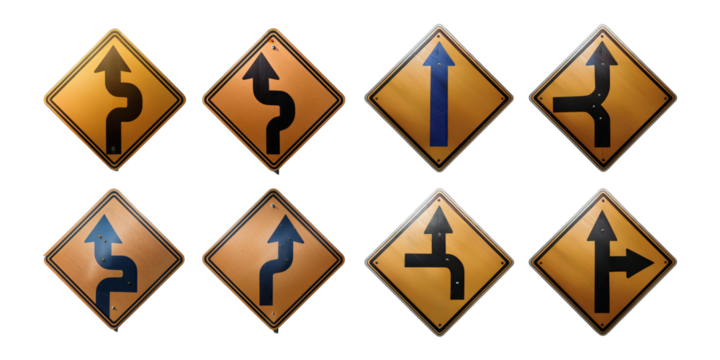 Diverse Road Sign Collection for Traffic Guidance, PNG collection, set bundle, isolate on transparent or white background - Powered by Adobe