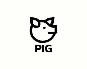Pig silhouette logo design icon vector illustration. Black color pig logo template