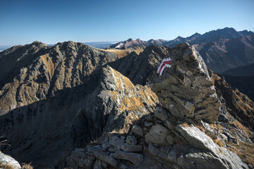 Landscape of the High Tatras. The most difficult high-mountain trail in Poland, Orla Perć.
