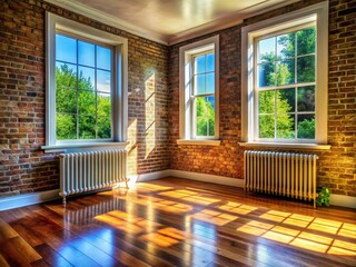 Obraz premium Vacant Room Staging - Vintage Brick Fireplace & Radiator