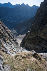 Landscape of the High Tatras. The most difficult high-mountain trail in Poland, Orla Perć.
